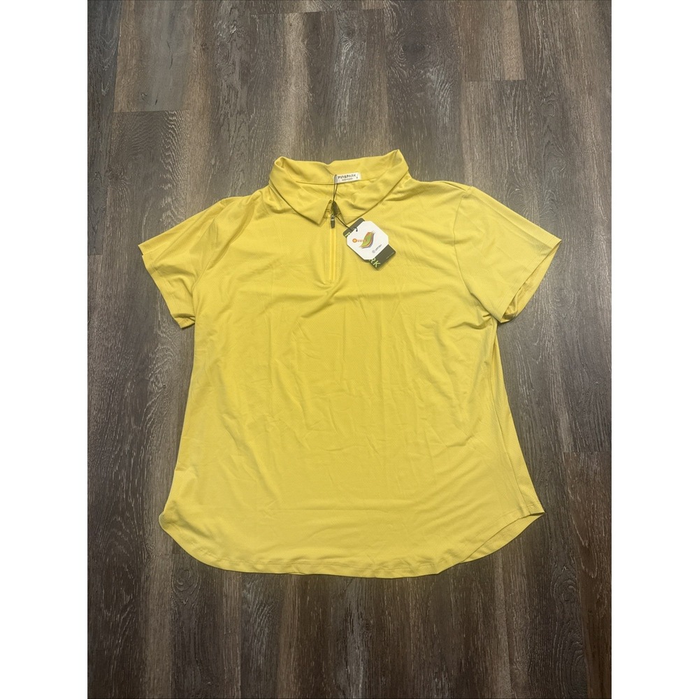 Pinspark Women's XL Golf Polo Yellow UPF 50 1/4 Zip Short Sleeve NWT